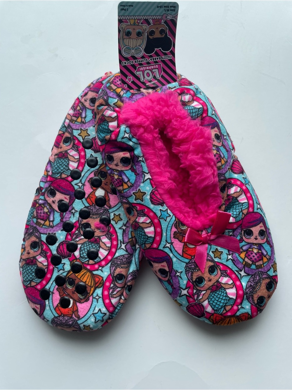 L.O.L. Surprise! Girls Pink & Aqua Plush Slipper Socks